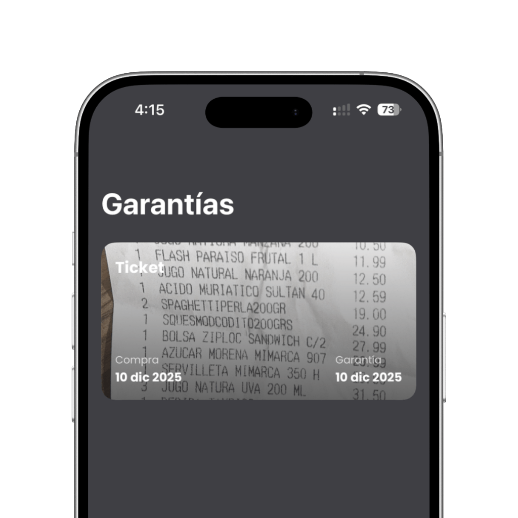 Mis Finanzas guardado seguro de tickets en iPhone