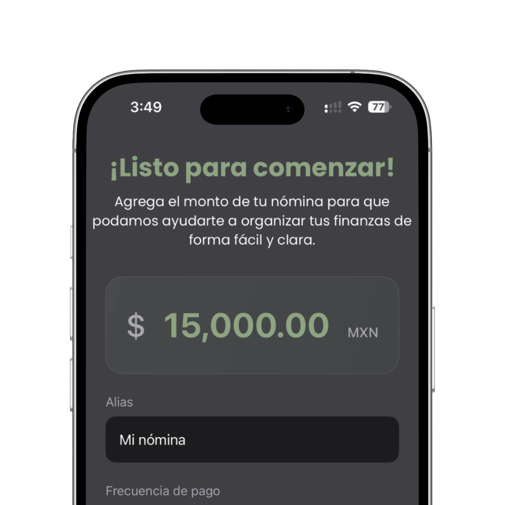 Mis Finanzas registro de nómina en iPhone