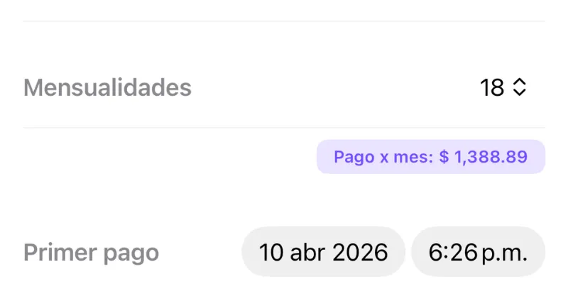 Pantalla de registro de mensualidad en Mis Deudas para iPhone