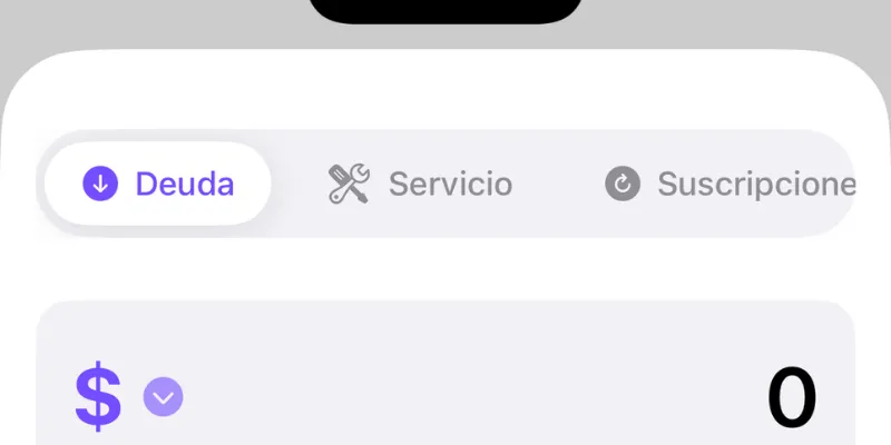 Pantalla de registro de deuda personal en Mis Deudas para iPhone